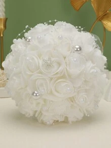 珍珠爱婚礼花束，适合新娘或伴娘，水晶玫瑰，新娘伴娘婚礼手捧花 - 彩色 - 查看 6