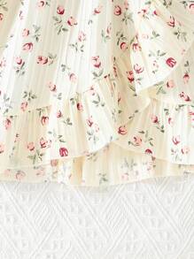 夏季少女优雅淑女花卉印花连衣裙 - 杏色 - 查看 6