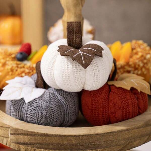 1/3pcs Harvest Festival Knitted Little Pumpkin Pendant For Fall Home Farmhouse Harvest Thanksgiving Decorative , Table Centerpiece , Party Decoration Best Gifts Birthday