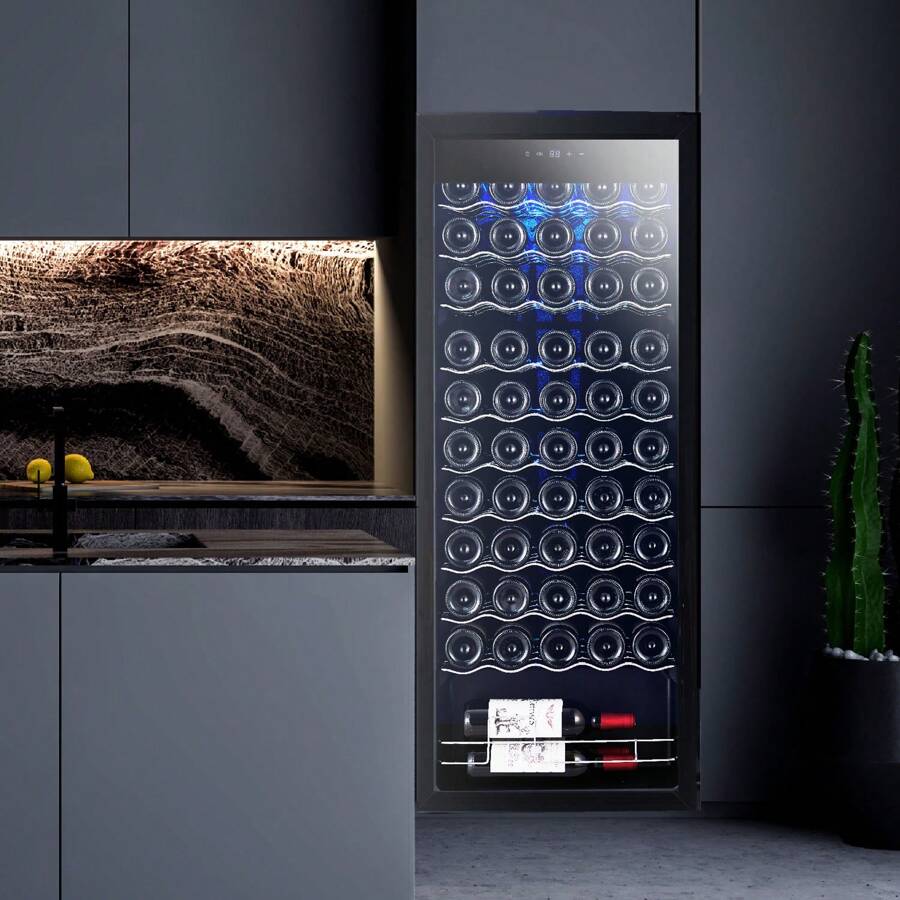 Wine Fridge, 55 Bottles Wine Cooler Refrigerator Built-In Or Freestanding, Wine Refrigerator With Double-Layered Glass Door - màu đen - Xem 1