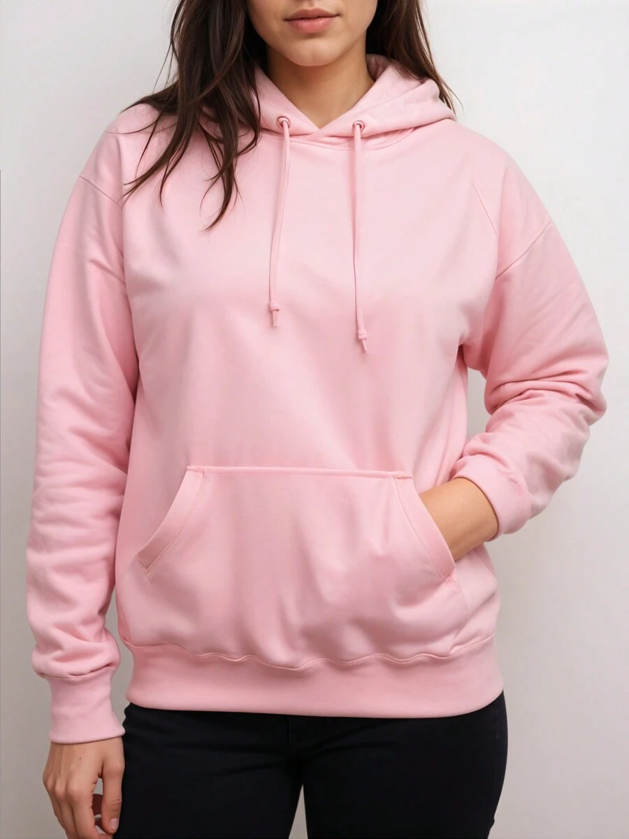 Women's Kangaroo Plain Sweatshirt With Hood Cold Blouse Coat Premium Winter Blouse - Baby Pink - View 1