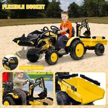 3 In 1 Ride On Tractor,Excavator & Bulldozer,24V Electric Vehicle W/Trailer,Shovel Bucket,Digger,Remote Control,EVA Tires,LED Lights,Music,USB & Bt,Kids Ride On Car - 黃色 - 查看 5