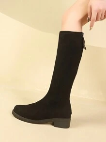Botas por encima de la rodilla negras para mujer, nuevas botas altas de invierno de tacón alto, botas largas sin rodilla, zapatos de tacón grueso - Negro - Ver 9