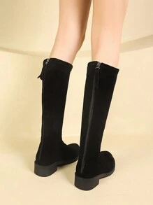 Botas por encima de la rodilla negras para mujer, nuevas botas altas de invierno de tacón alto, botas largas sin rodilla, zapatos de tacón grueso - Negro - Ver 4