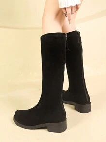 Botas por encima de la rodilla negras para mujer, nuevas botas altas de invierno de tacón alto, botas largas sin rodilla, zapatos de tacón grueso - Negro - Ver 2