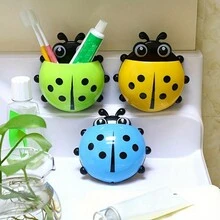 1pc Ladybug Design Toothbrush Holder, Suction Cup Wall Mount, Creative Bathroom Accessory - Multicolor - View 2