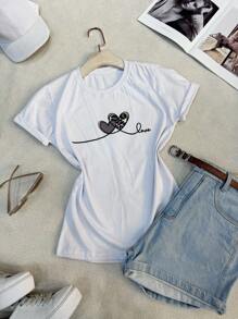 Two Hearts Women's Baby Look Blouse - 100% Cotton T-Shirt - trắng - Xem 2