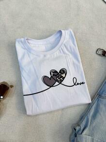 Two Hearts Women's Baby Look Blouse - 100% Cotton T-Shirt - trắng - Xem 3