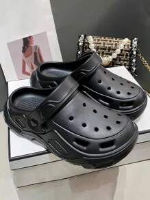 Women Round Toe Thick-Soled Breathable Slip-On Sandals Casual Non-Slip Flat Hole Shoes For Beach, Outdoor, Indoor Use - Black - View 1