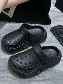 Women Round Toe Thick-Soled Breathable Slip-On Sandals Casual Non-Slip Flat Hole Shoes For Beach, Outdoor, Indoor Use - Black - View 3