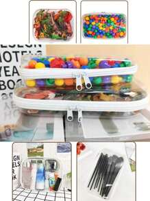 1/2/3pcs Best-Selling PVC Zippered Toy Storage Box, White & Clear, Clear Hard Pouch Stackable Toy Organizer, Home Organization Containers, Multi-Purpose And Transparent, Suitable For Clothing, Full-Featured Storage Bag Back To School - Clear - View 9