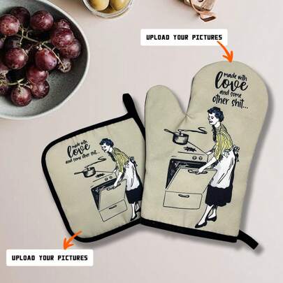 ถุงมือเตาอบพร้อมฉนวนความร้อน, พิมพ์ข้อความและรูปภาพ, ถุงมือเตาอบ กันลื่น สำหรับของขวัญสำหรับเพื่อนและครอบครัว ใช้ในการปรุงอาหาร การอบ และการปิ้ง