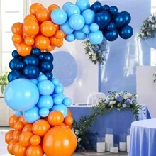 Set de 93 globos de látex naranja y azul, apropiados para cumpleaños, bodas, Halloween y otros eventos de celebración