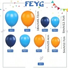 Set de 93 globos de látex naranja y azul, apropiados para cumpleaños, bodas, Halloween y otros eventos de celebración