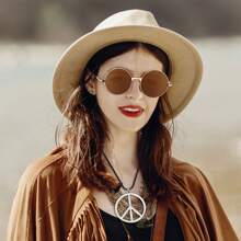 Hippie Dressing Accessory Set Hippie Glasses And Peace Sign Necklace Prom Halloween - Brown - View 8