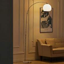 LIVINGANDHOME Living And Home Modern Arched Floor Lamp With Marble Base - White (Lampshade Diameter 30cm) - View 5
