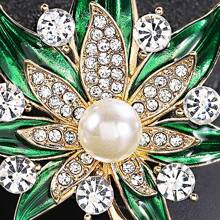 1pc Fashion Women Maple Leaf Brooch Alloy Rhinestone Faux Pearl Pin For Coat, Scarf, Suit, Party, Gift - Green - View 10