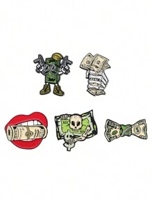 5pcs Creative Funny Skull & Dollar Sign Design Brooch Pins, Cartoon Badge Decor For Clothes, Bags, Fashion Jewelry For Men & Women - Skeleton - View 8