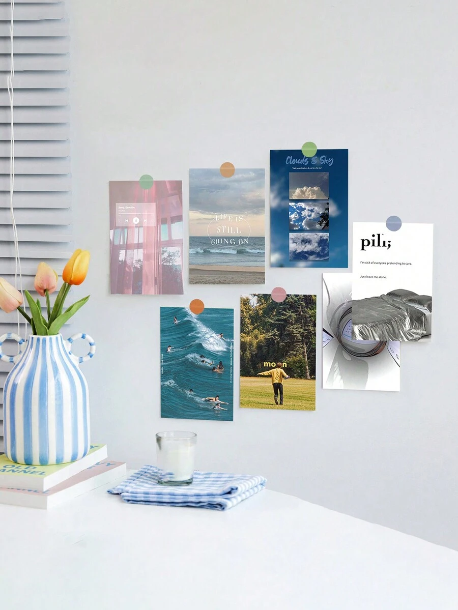 12pcs/Set (10pcs Decorative Cards + 2pcs Stickers) Vintage Style Decorative Posters, DIY Sticker Cards, Wall Decor Postcards - Multicolor - View 1