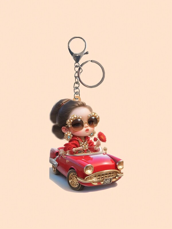 2D Acrylic Cute Girl, Flower, Car, Sunglass Pattern Keychain, Adorable Style Gift For Women, Charming Accessory, Backpack Pendant, Car Hanging Decor Valentine's Day School