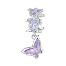bamoer Bijou Bamoer en argent sterling 925 Charm de fleur de lotus en forme de cœur, avec étoiles violettes, lune et pendentif en zirconium. Convient pour les femmes, pour bricoler des bracelets, colliers. Idéal pour la Saint-Valentin