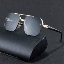 1件/2件/3件/5件男士时尚太阳镜2024新款复古个性简约高端双桥多边形半框太阳镜金属铰链，适合驾驶、日常外出、派对、海滩、百搭 - 黑色 - 查看 1
