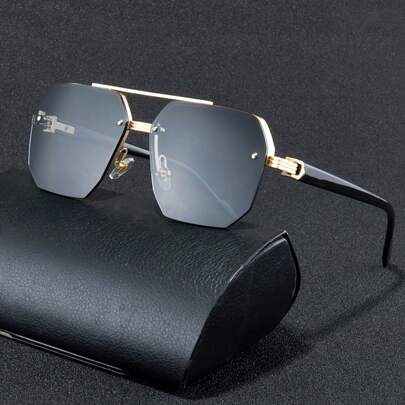 1件/2件/3件/5件男士时尚太阳镜2024新款复古个性简约高端双桥多边形半框太阳镜金属铰链，适合驾驶、日常外出、派对、海滩、百搭