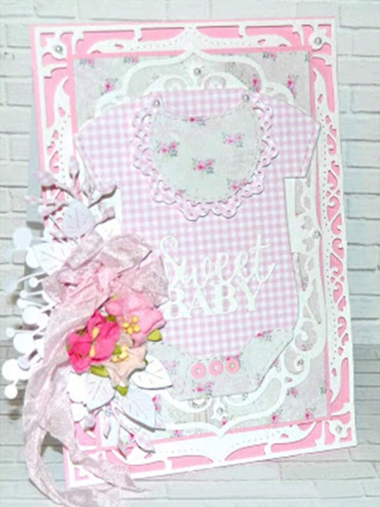 1件可愛的嬰兒服裝金屬碳鋼紙藝壓花切割模具,用於diy賀卡製作拼貼手工切割模具 - 銀色A - 查看 4