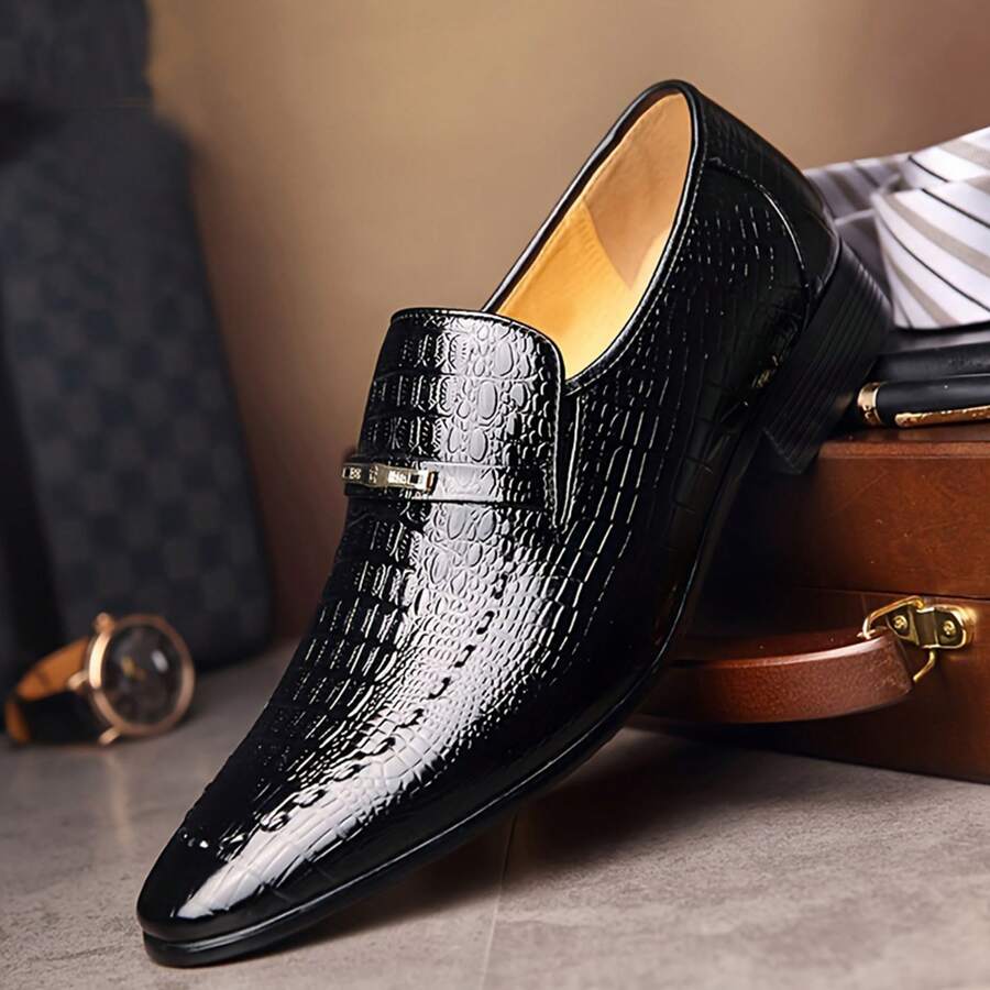 For Men High Gloss Oxford Lace Up Business Fashion Patent Leather Dress Casual Loafers Shoes - màu đen - Xem 1