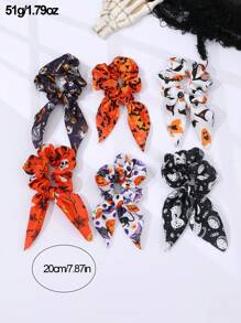 6 件套女士万圣节骷髅、南瓜、幽灵、蜘蛛印花发圈，非常适合节日礼物、万圣节发饰
