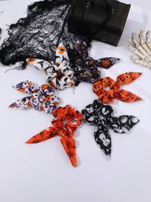 6 件套女士万圣节骷髅、南瓜、幽灵、蜘蛛印花发圈，非常适合节日礼物、万圣节发饰