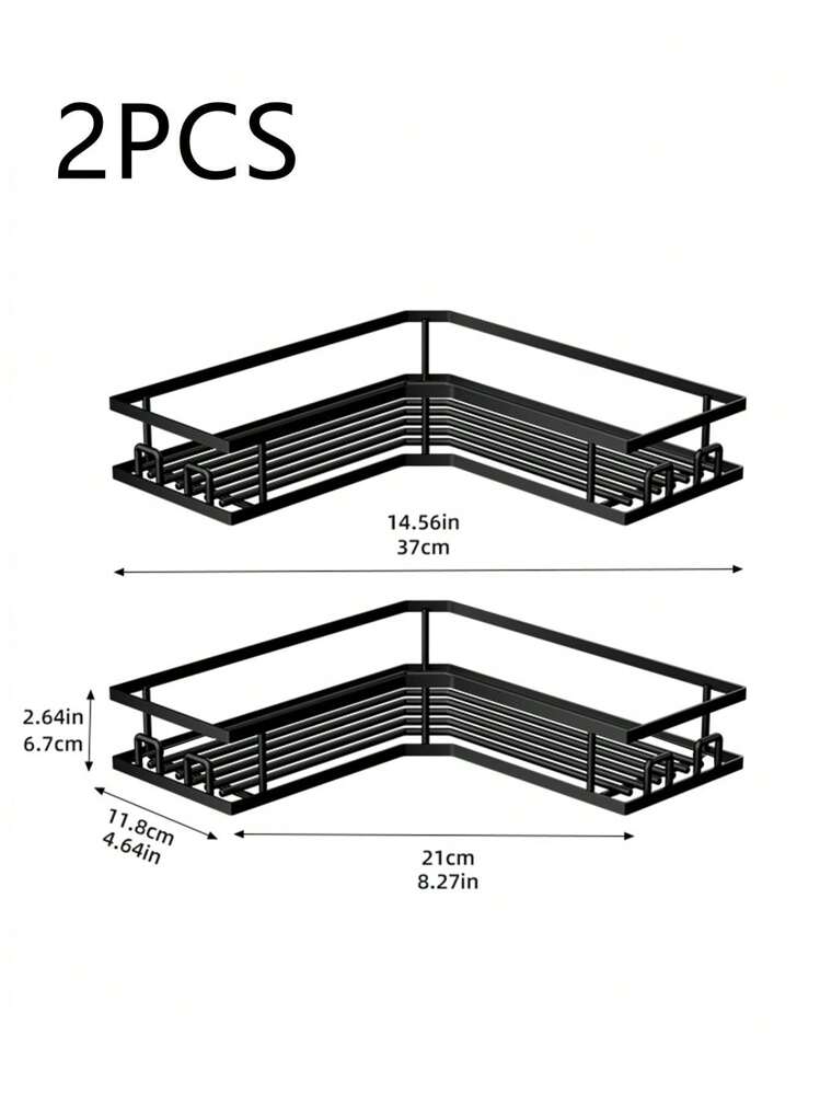 3 件套不锈钢浴室收纳架套装，转角淋浴架，壁挂式粘贴式淋浴收纳架，沐浴露洗发水香皂架，家居浴室装饰浴室配件浴室收纳秋季装饰返校 - 黑色 - 查看 4