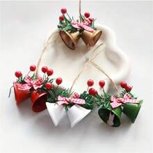 1pc Christmas Decoration Painted Bell Pendant Jute Rope Red Fruit Accessory Window Display Christmas Bell Iron Christmas Tree Ornament - Multicolor - View 4