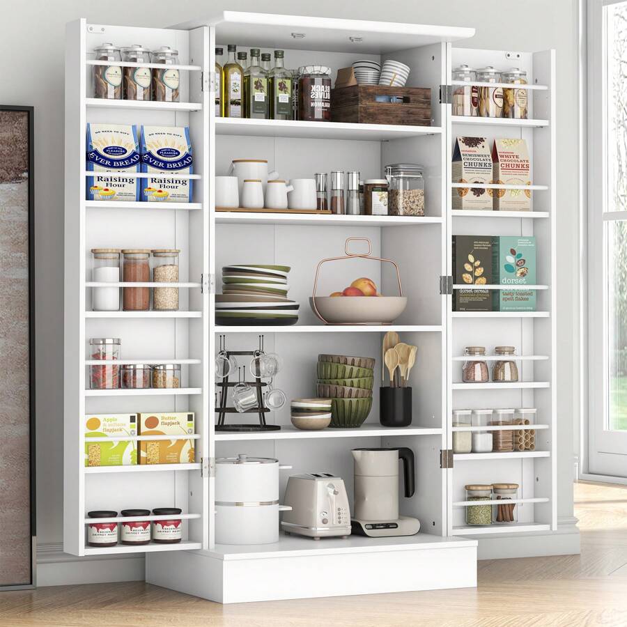 47" Kitchen Pantry Cabinet With Doors And Adjustable Shelves, White Freestanding Kitchen Pantry Storage Cabinet, Modern Sideboard Cupboard For Kitchen, Living Room And Dinning Room - 白色 - 查看 1