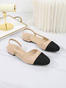 大码女士后系带凉鞋，方头平底皮鞋，2026新款百搭法式优雅低跟混色中跟经典复古休闲鞋 - 杏色 - 查看 14