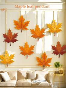 8 Peças Decoração de Festa de Aniversário de Outono, Folhas de Bordo Penduradas, Decoração de Ação de Graças de Outono, Enfeites Pendurados de Folhas de Bordo - Laranja - Visão 8