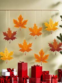 8 Peças Decoração de Festa de Aniversário de Outono, Folhas de Bordo Penduradas, Decoração de Ação de Graças de Outono, Enfeites Pendurados de Folhas de Bordo - Laranja - Visão 2