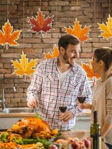 8 Peças Decoração de Festa de Aniversário de Outono, Folhas de Bordo Penduradas, Decoração de Ação de Graças de Outono, Enfeites Pendurados de Folhas de Bordo - Laranja - Visão 5