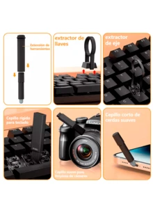 Limpiador De Teclado Kit De Limpieza Portátil Para Celular Pc Laptop 20 en 1 Cepillo De Limpieza de Teclado Multifuncional Para la Limpieza de Cámaras Digitales - Negro - Ver 3