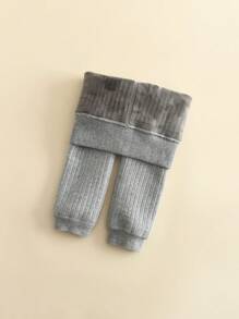 1 quần tất ấm màu trơn cho bé gái, quần legging cho trẻ mới biết đi màu đen/trắng, mùa thu/đông - Xám - Xem 2