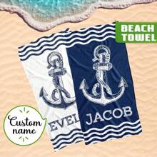 1pc Custom Beach Towel, Personalized Beach Towel With Your Name - Monogrammed Towels For Men Boys, Custom Gift For Boyfriend With Anchors Multi-Functional, Quick Dry, Breathable, Reusable Exquisite, For Anniversaries, For Valentine's Day, For Mother's Day, For Birthdays, For Ren's Day, For Father's Day, For Graduation, For Weddings, For Housewarming Bathroom, Living Room, Bedroom, Home Summer Holiday Bathroom Decor Travel Essentials Travel Accessories Beach Essentials