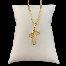 Grumet Cord Chain + 3D Cross Pendant 18k Gold Plated - 金色 - 查看 1
