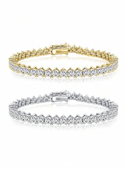 1入時尚簡約多用途經典銅質網球手鍊，配備4.0mm圓形氧化鋯石，適用於日常和派對穿著，男女皆宜