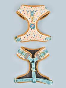 PETSIN 情人节和新年礼物 奢华设计高品质五金金色金属扣时尚印花宠物背带和 1 个配色 ID 标签 适合中小型和大型小狗节日礼物