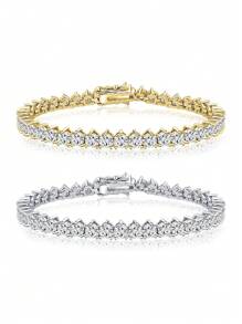 1入時尚簡約多用途經典銅質網球手鍊,配備4.0mm圓形氧化鋯石,適用於日常和派對穿著,男女皆宜 - 三爪 - 查看 13