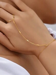 1 件时尚简约百搭纹理链式手指手链，适合女性日常佩戴 - 小方塊連指手鍊 - 查看 2