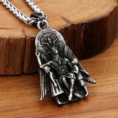 1 件哥特式复古不锈钢山羊吊坠，配 60 厘米链子，适合男士日常佩戴