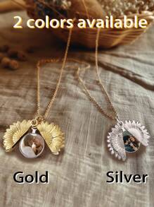 1Pc Personalized Heart Locket Necklace With Pictures,Sunflower/Angel Wings/Heart Shaped Lockets Custom Photo,Gold/Rose Gold/White Lockets That Holds Picture,Customized Memorial Jewelry For Women Locket Necklace That Holds Pictures-Photo Pendant Custom Jewellery Gifts For Men Women You Are My Sunshine Necklace Inspirational Sunflower Locket Necklace Jewelry Mother's Day Gift For Women Girlfriend Valentines - Multicolor - View 5