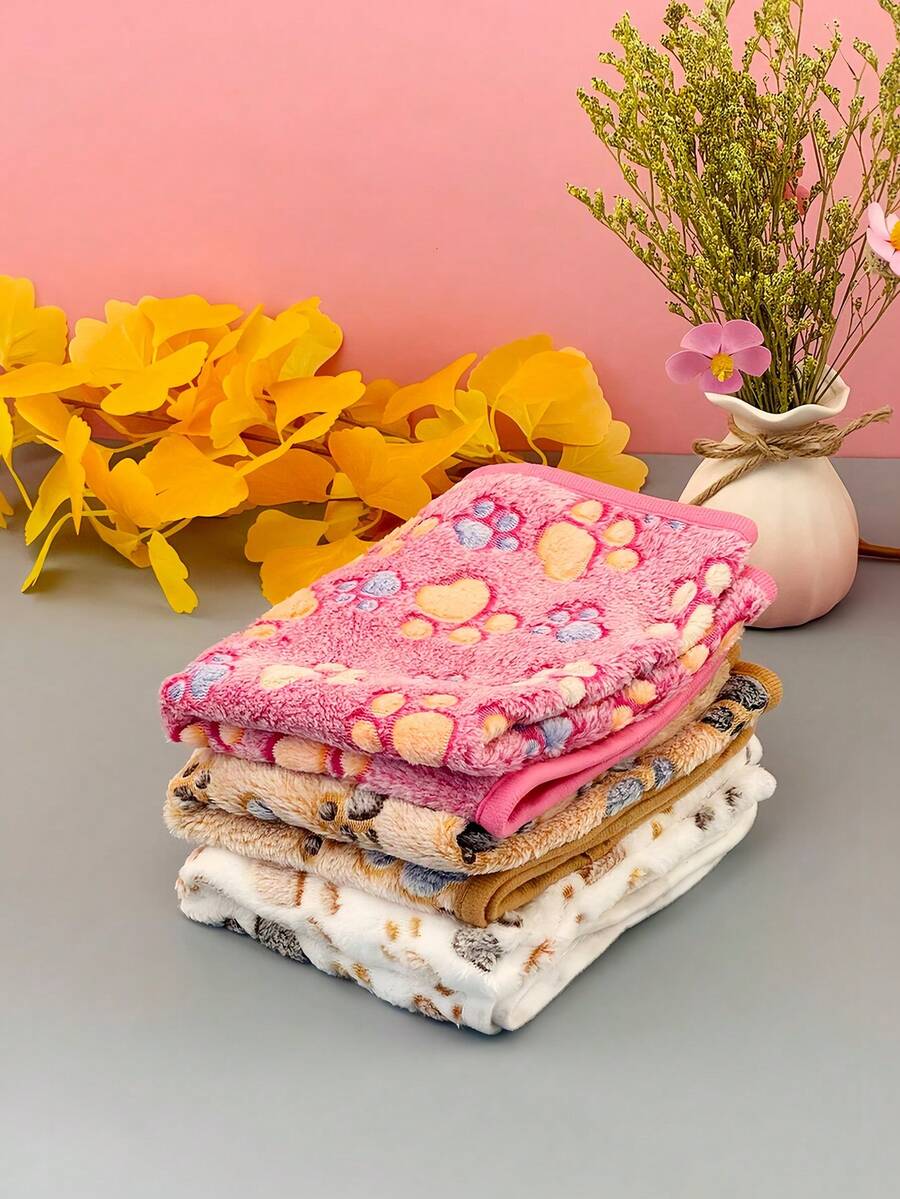 4Pack Ultra Soft Fleece Cat Blanket With Cute Paw Pattern, Machine