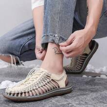 新款夫妻編織涼鞋,男士休閒沙灘鞋,羅馬涼鞋戶外徒步水鞋